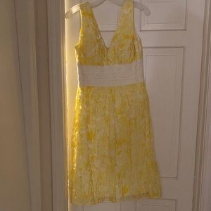 Kay Unger Sunlit Yellow and Cream Midi Dress